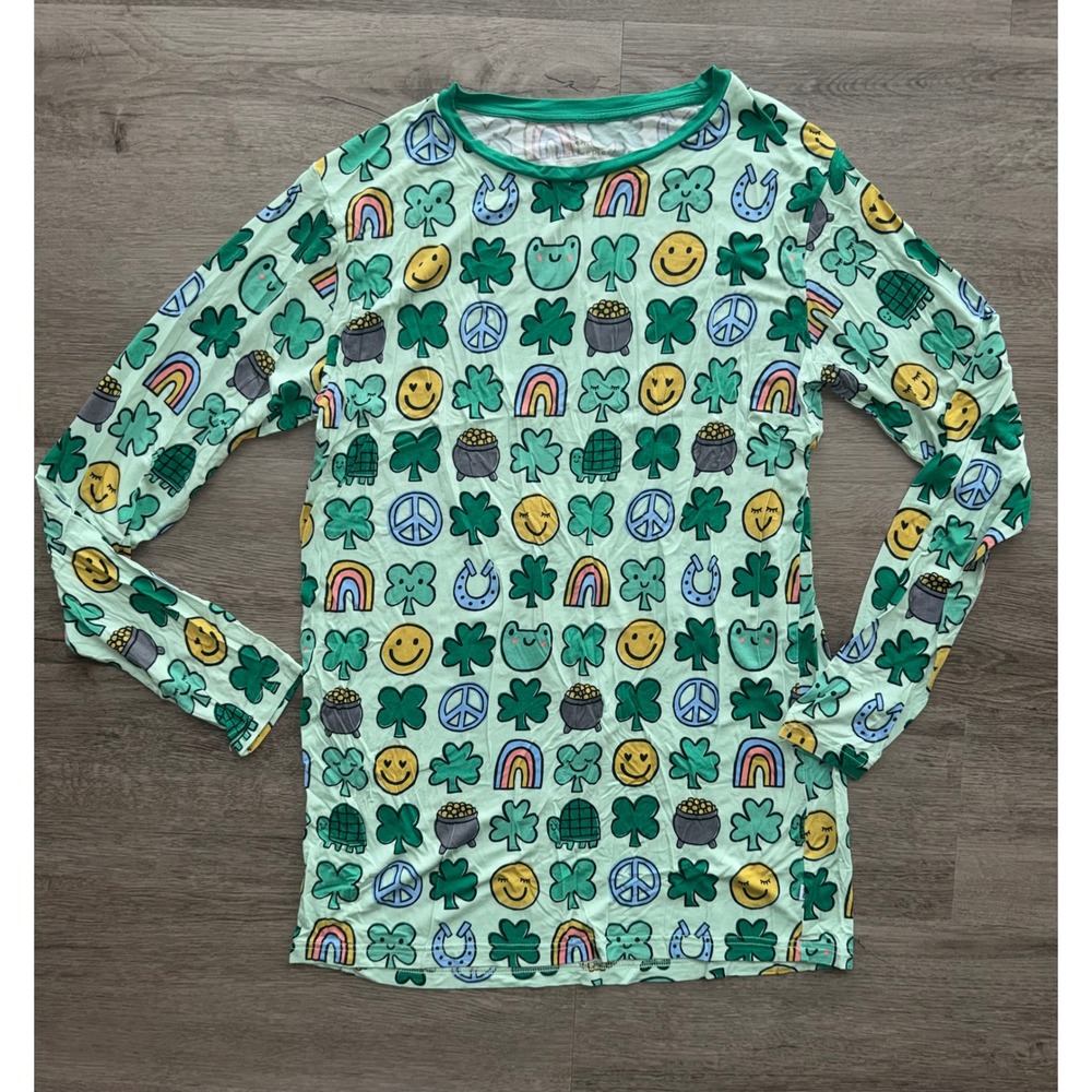 Little Sleepies Women's Green Sleep Dress, Small Clover Horseshoe Rainbow